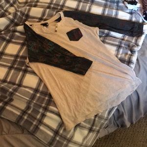 Cream colored Baseball Tee with Roses on arms